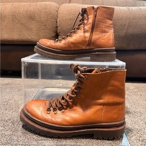 Men's Tan Leather Lace-Up Boots
